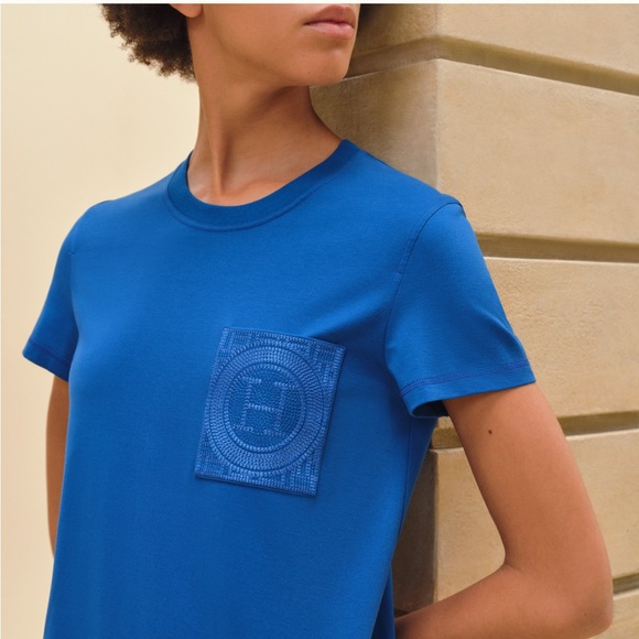 Hermes embroidered T shirt dress royal blue size 34 - Picture 3 of 8